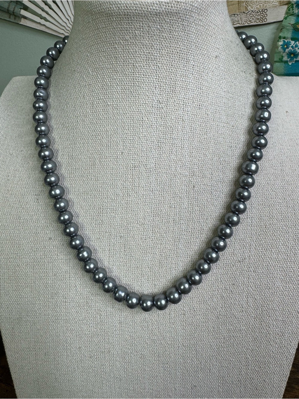 Classic Grey Pearl Bead Necklace - Glass Beads